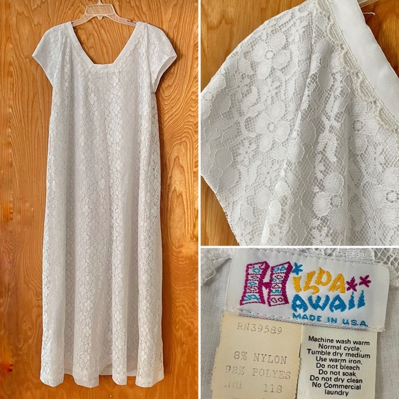 Vintage Dresses Hilda Hawaii Vintage White Floral Lace Maxi Dress Muumuu Size 6 Poshmark